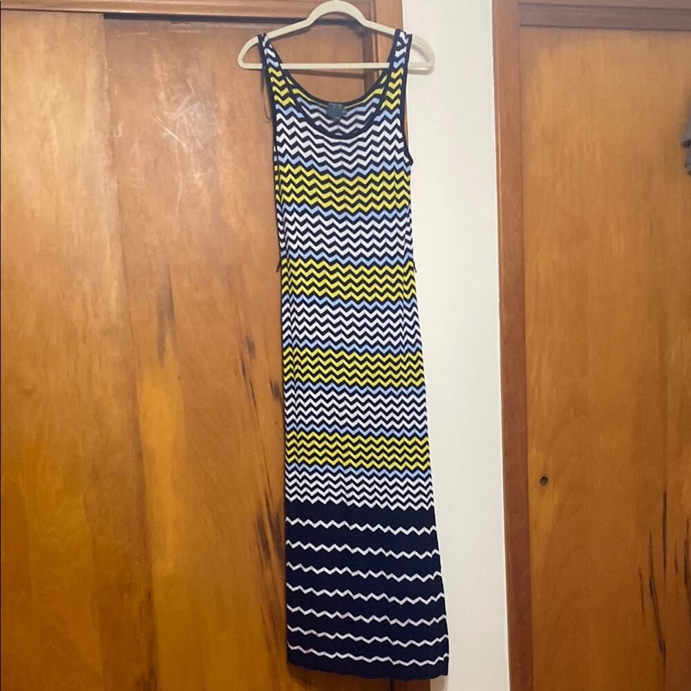Gabby Style Navy Yellow White Chevron Maxi Dress Lightweight & Very Soft! XL